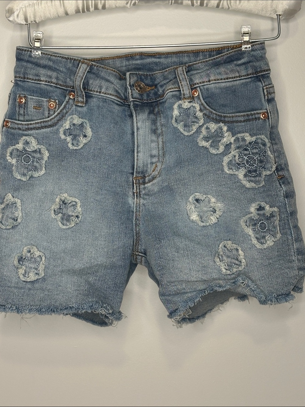 Light Blue Embroidered Denim Shorts